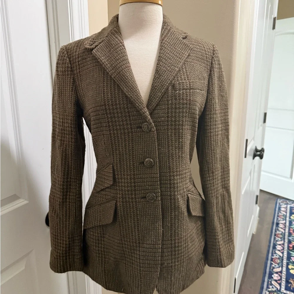 Ralph Lauren virgin wool herringbone Brown Plaid Tailored Blazer - Picture 2 of 8